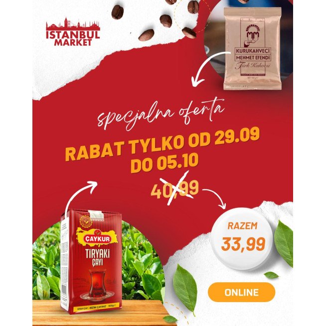 ÇAYKUR TIRYAKI Herbata Czarna Turecka 500g + Kawa Turecka Mehmet Efendi 100g